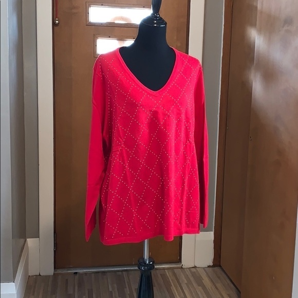 Tommy Hilfiger red vneck embellished sweater - Picture 2 of 7